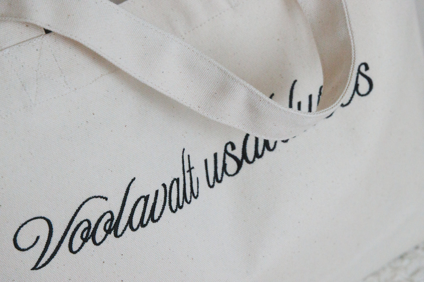 KANVASKOTT SKRIPTFONDIGA "VOOLAVALT USALDUSES"